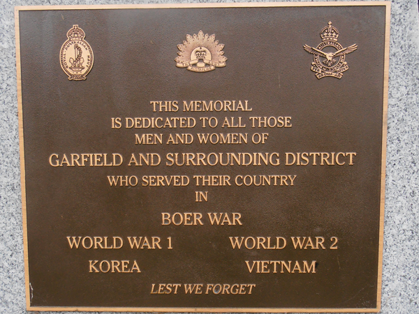 photo of Garfield War Memorial Plaque