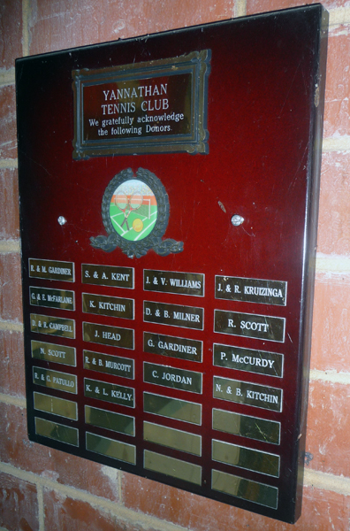 photo of Yannathan Tennis Club Donor Board