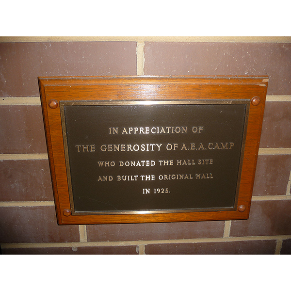 photo of Modella Hall AEA Camp plaque