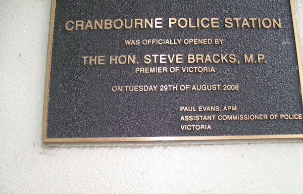 Image of Cranbourne Police Station Opening Ceremony plaque