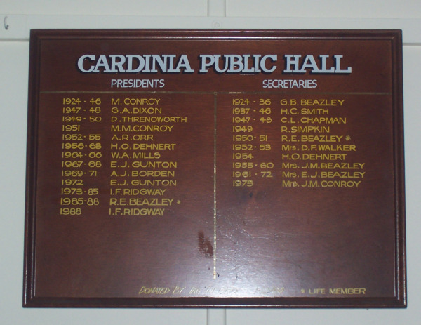 Cardinia Hall Honour Board