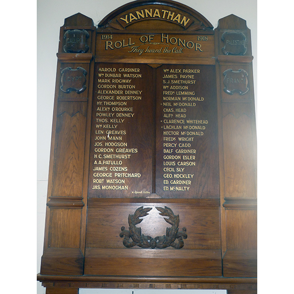 photo of Yannathan Hall WW1 Honour Board