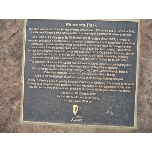 Pioneers Park plaque detail